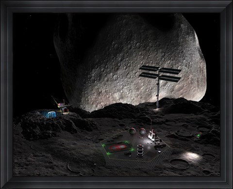 Framed Artist&#39;s Concept of a Mining Settlement on the Double Asteroid 90 Antiope Print