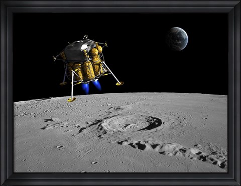 Framed Lunar Lander Begins its Descent to the Moon&#39;s Surface Print
