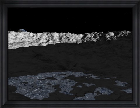 Framed Illustration of a Deep Crater on the Surface of the Moon Print