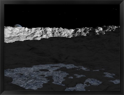 Framed Illustration of a Deep Crater on the Surface of the Moon Print