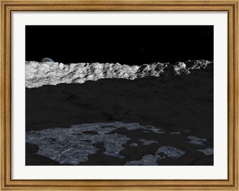 Framed Illustration of a Deep Crater on the Surface of the Moon Print