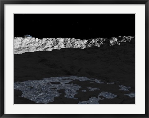 Framed Illustration of a Deep Crater on the Surface of the Moon Print