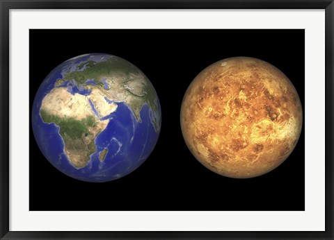 Framed Artist&#39;s concept showing Earth and Venus without their Atmospheres Print