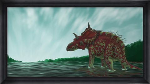 Framed Xenoceratops in the Shallow Waters of a Prehistoric River Print
