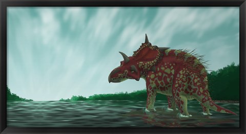 Framed Xenoceratops in the Shallow Waters of a Prehistoric River Print