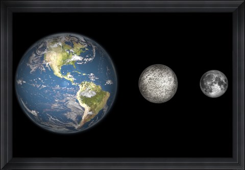 Framed Artist&#39;s Concept of the Earth, Mercury, and Earth&#39;s moon to Scale Print