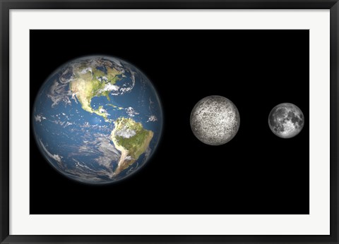 Framed Artist&#39;s Concept of the Earth, Mercury, and Earth&#39;s moon to Scale Print