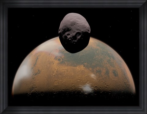 Framed Artist&#39;s Concept of Mars and its Tiny Moon Phobos Print