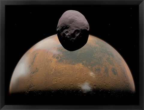 Framed Artist&#39;s Concept of Mars and its Tiny Moon Phobos Print