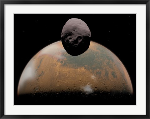 Framed Artist&#39;s Concept of Mars and its Tiny Moon Phobos Print