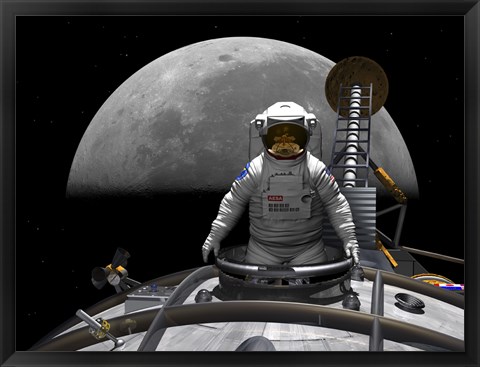 Framed Astronaut Takes a Last look at Earth before Entering Orbit Around the Moon Print