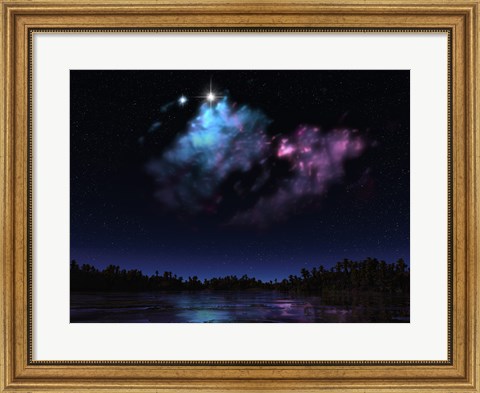 Framed Artist&#39;s Concept of a Nebula over a Hypothetical Planet Print