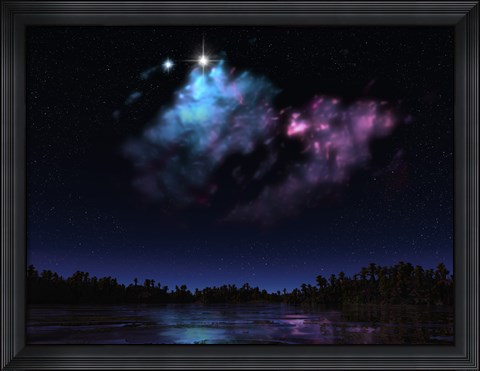 Framed Artist&#39;s Concept of a Nebula over a Hypothetical Planet Print