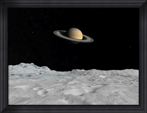 Framed Artist&#39;s concept of Saturn as seen from the Surface of its Moon Lapetus Print