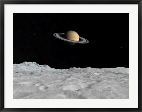 Framed Artist&#39;s concept of Saturn as seen from the Surface of its Moon Lapetus Print