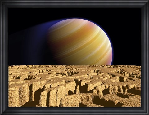 Framed Artist&#39;s concept of Extrasolar Planet Tau Bootis b over a Hypothetical Moon Print