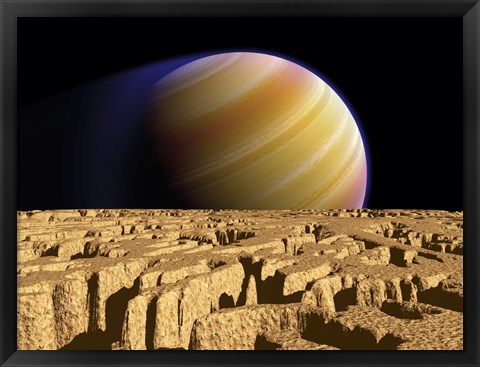 Framed Artist&#39;s concept of Extrasolar Planet Tau Bootis b over a Hypothetical Moon Print