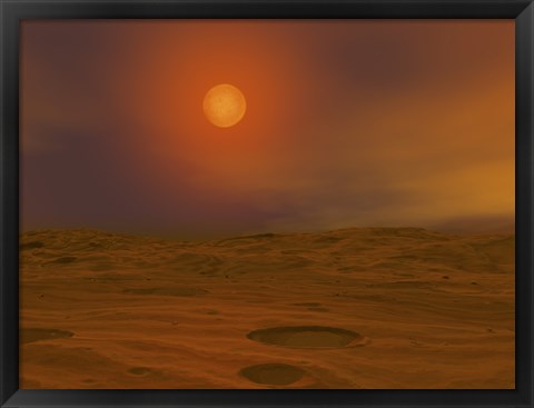 Framed Artist&#39;s concept of Teide 1 from the Surface of a Hypothetical Mars-like Planet Print