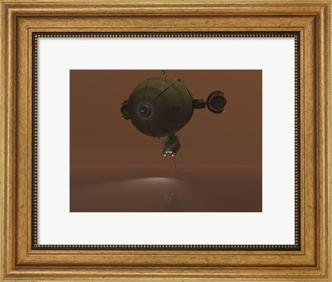 Framed Illustration of a Blimp Towing a Sensor through Liquid Ethane on Titan Print
