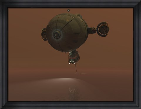 Framed Illustration of a Blimp Towing a Sensor through Liquid Ethane on Titan Print
