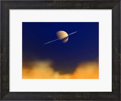Framed Artist&#39;s concept of Saturn Amongst the Hydrocarbon Haze of its Moon Titan Print