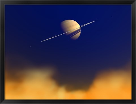 Framed Artist&#39;s concept of Saturn Amongst the Hydrocarbon Haze of its Moon Titan Print