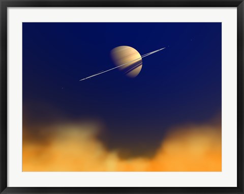 Framed Artist&#39;s concept of Saturn Amongst the Hydrocarbon Haze of its Moon Titan Print