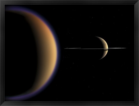 Framed Artist&#39;s concept of Saturn and its Moon Titan Print