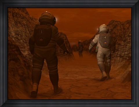 Framed Artist&#39;s concept of Astronauts Exploring a Dry Gully on Saturn&#39;s Moon Titan Print