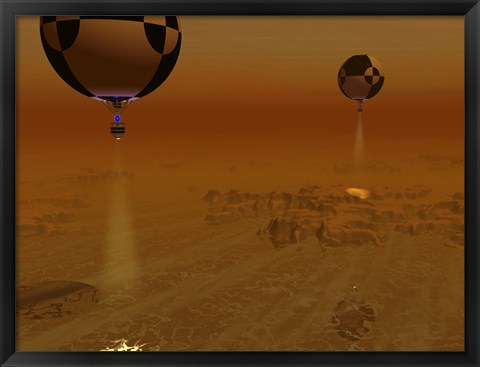 Framed Pair of Balloon-Borne Probes Leisurely Survey the Surface of Titan Print