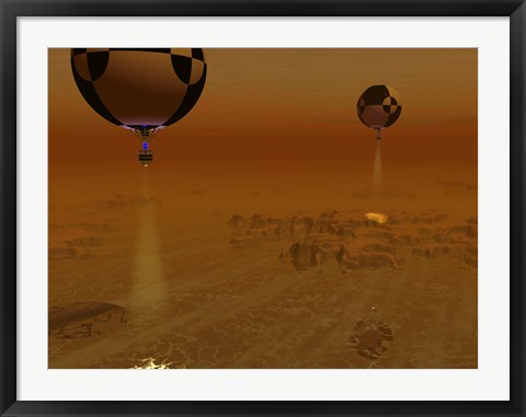 Framed Pair of Balloon-Borne Probes Leisurely Survey the Surface of Titan Print