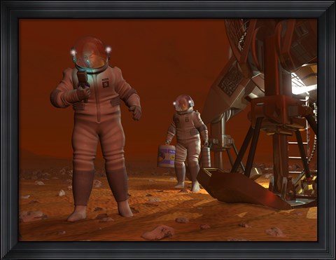 Framed Artist&#39;s concept of Astronauts Exploring the Surface of Saturn&#39;s Moon Titan Print