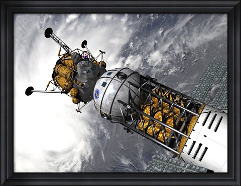 Framed Artist&#39;s concept of a Space Tug Docked with a Lunar Lander Print