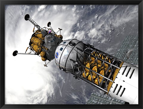 Framed Artist&#39;s concept of a Space Tug Docked with a Lunar Lander Print