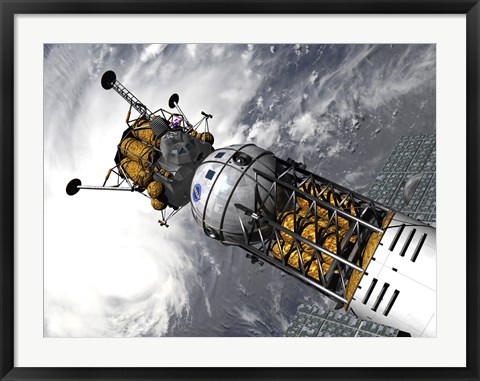 Framed Artist&#39;s concept of a Space Tug Docked with a Lunar Lander Print