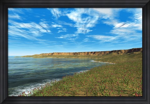 Framed Thousands of Individual Aglaophyton Populate an  Early Devonian Bay Print