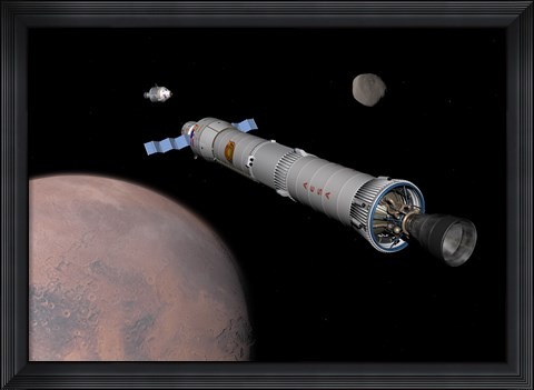 Framed Phobos Mission Rocket Prepares for Approach to the Martian Moon Print