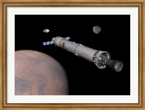 Framed Phobos Mission Rocket Prepares for Approach to the Martian Moon Print