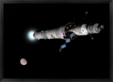 Framed Phobos Mission Rocket Brakes for Mars Orbit Print