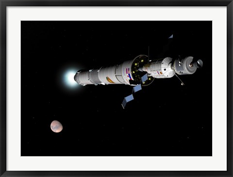 Framed Phobos Mission Rocket Brakes for Mars Orbit Print