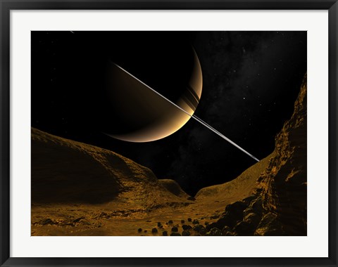 Framed Illustration of Saturn from the icy surface of Enceladus Print