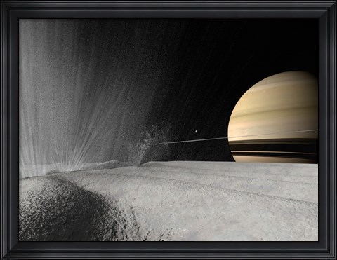 Framed Illustration of a Geyser Erupting on the Surface of Enceladus Print