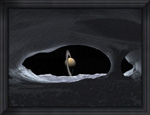 Framed Artist&#39;s Concept of how Saturn might appear from within a Hypothetical Ice Cave on Lapetus Print