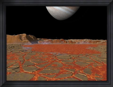 Framed Artist&#39;s concept of a view Across a Pool of Lava on the Surface of Lo, Towards Jupiter Print