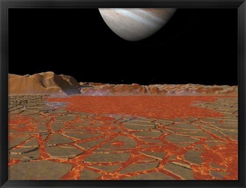 Framed Artist&#39;s concept of a view Across a Pool of Lava on the Surface of Lo, Towards Jupiter Print