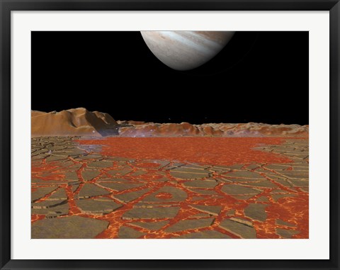 Framed Artist&#39;s concept of a view Across a Pool of Lava on the Surface of Lo, Towards Jupiter Print