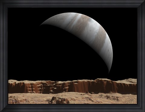 Framed Artist&#39;s Concept of a View Towards Jupiter Across the Surface of Lo Print