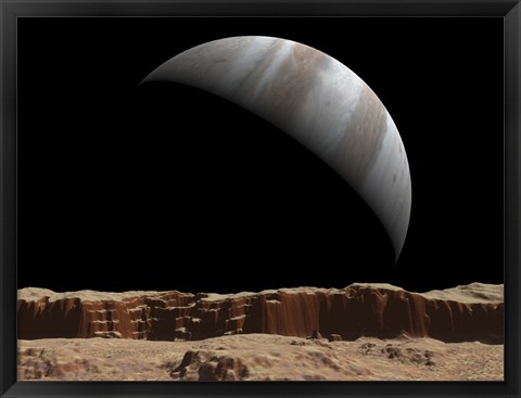 Framed Artist&#39;s Concept of a View Towards Jupiter Across the Surface of Lo Print