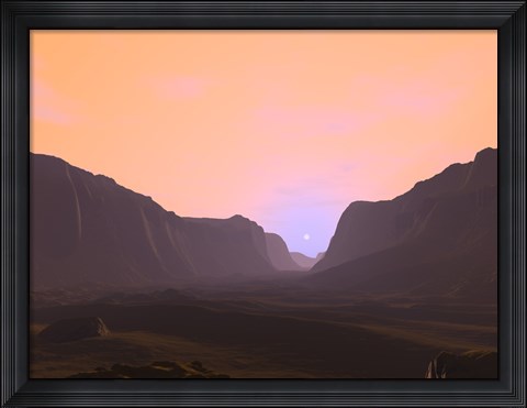 Framed Illustration of a Martian Sunrise From Within a Deep Canyon Print