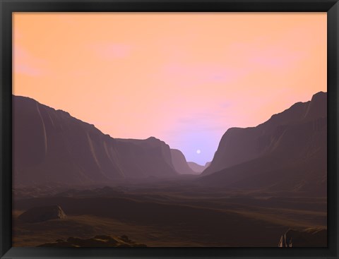 Framed Illustration of a Martian Sunrise From Within a Deep Canyon Print